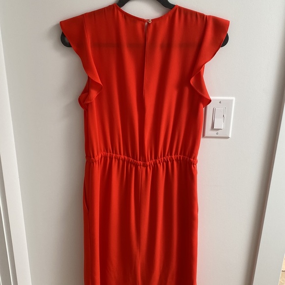 Aritzia Babaton Poppy Red Flutter Sleeve Elastic Waist Tie Midi Dress - Picture 6 of 7